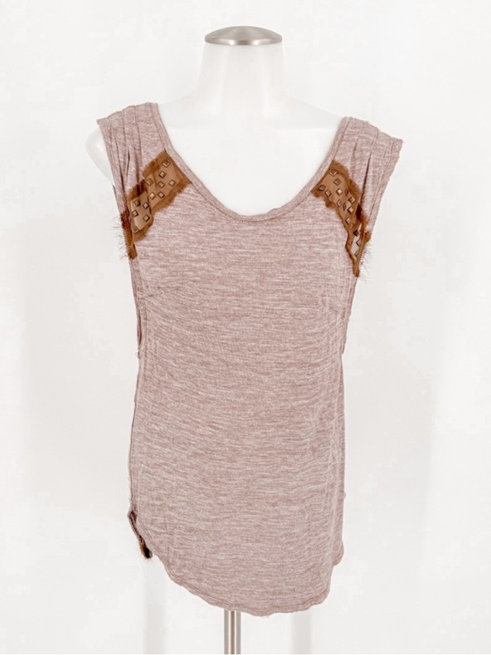 We The Free Tops - We The Free Brown Knit Tank with Studded Leather Accents
